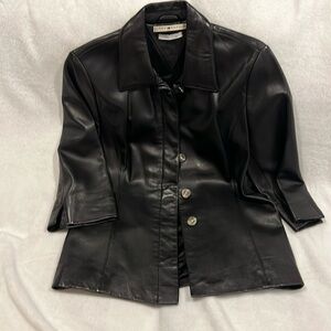 Tommy Hilfiger Genuine black leather 3/4 sleeve jacket/blazer.